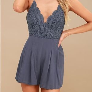 Lulus indigo backless lace romper